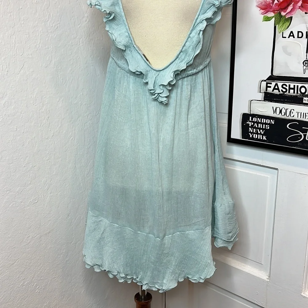 Elizabeth and James Pale Blue Sheer Silk Ruffled Mini Dress Size S - Picture 5 of 7